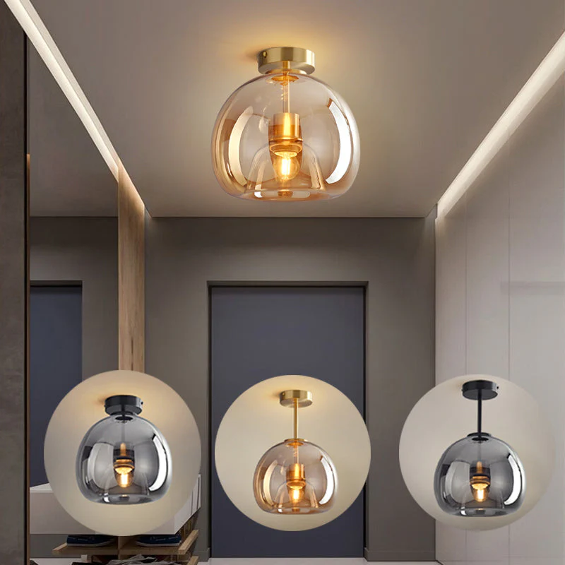 Copper Elegance: Modern Glass Ceiling Light with Copper Finish – Stylish & Decorative for Hallway & Living Room