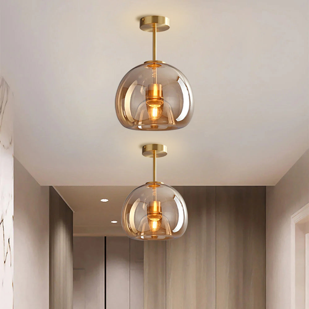 Copper Elegance: Modern Glass Ceiling Light with Copper Finish – Stylish & Decorative for Hallway & Living Room