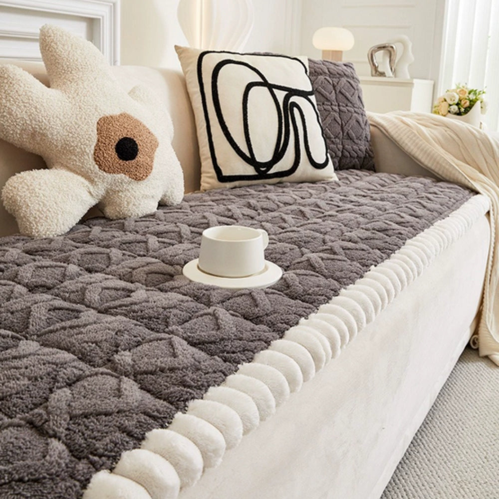 KuschelSherpa: Sofa Cover with Diamond Quilting & Non-Slip Back – for Living Room & Couch