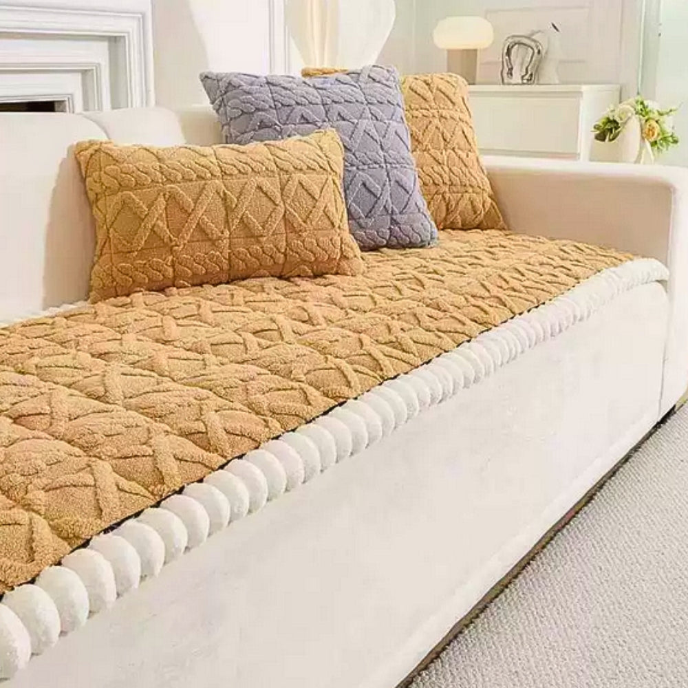 KuschelSherpa: Sofa Cover with Diamond Quilting & Non-Slip Back – for Living Room & Couch
