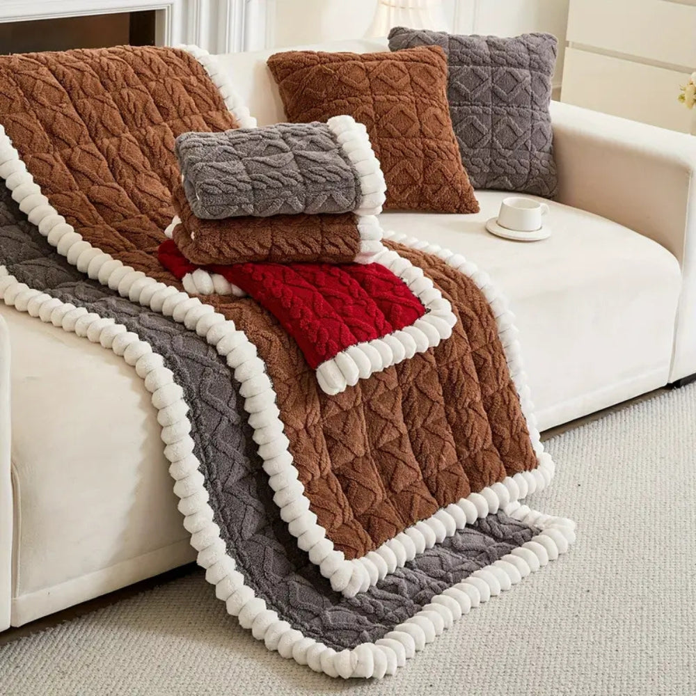 KuschelSherpa: Sofa Cover with Diamond Quilting & Non-Slip Back – for Living Room & Couch