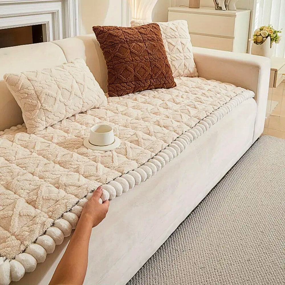 KuschelSherpa: Sofa Cover with Diamond Quilting & Non-Slip Back – for Living Room & Couch