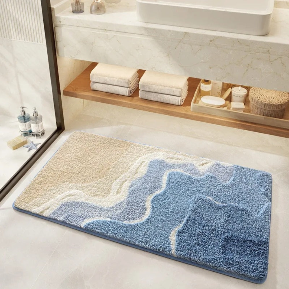 Coastal Dream: Non-Slip Bath Mat in Beach Design – Soft, Absorbent & Washable