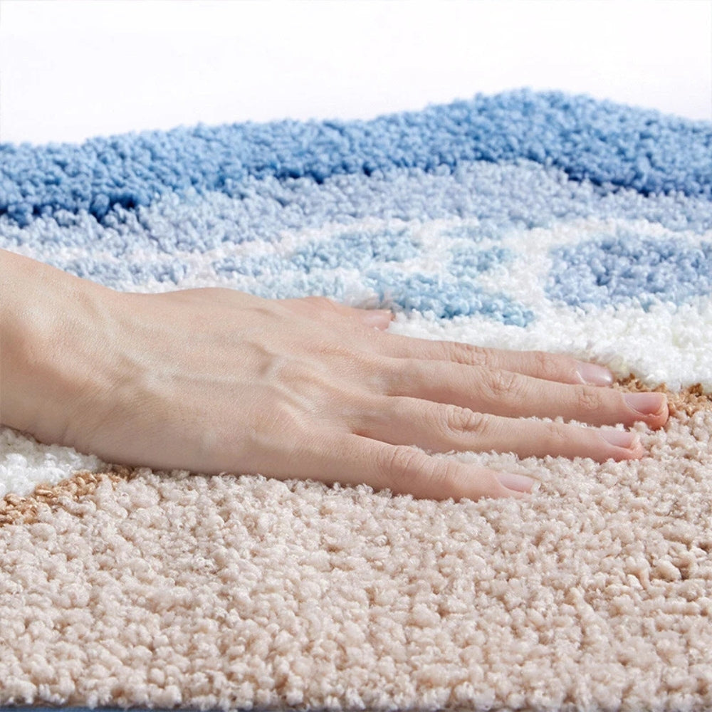 Coastal Dream: Non-Slip Bath Mat in Beach Design – Soft, Absorbent & Washable