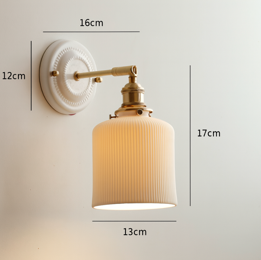 KyoLicht: Vintage Wall Light Ceramic & Brass in Japanese Design – for Bedroom & Living Room