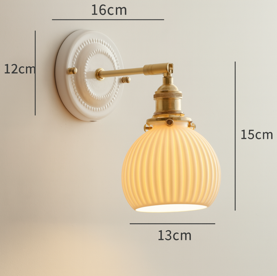 KyoLicht: Vintage Wall Light Ceramic & Brass in Japanese Design – for Bedroom & Living Room