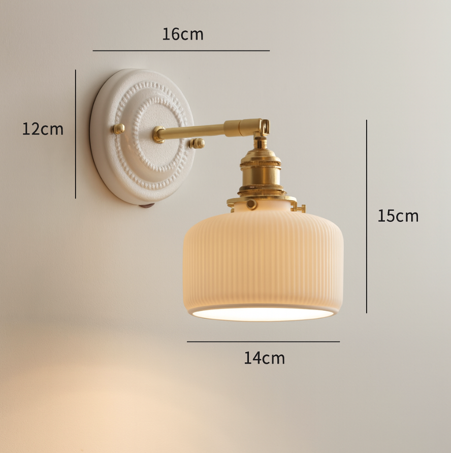 KyoLicht: Vintage Wall Light Ceramic & Brass in Japanese Design – for Bedroom & Living Room