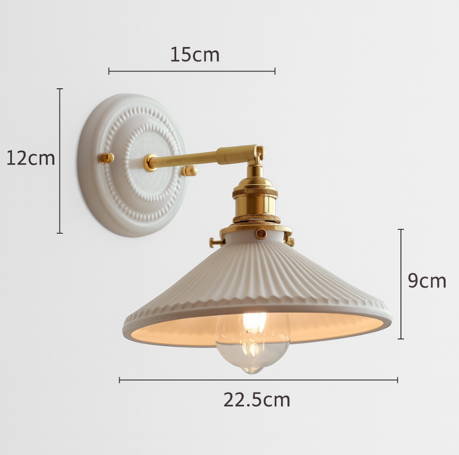 KyoLicht: Vintage Wall Light Ceramic & Brass in Japanese Design – for Bedroom & Living Room