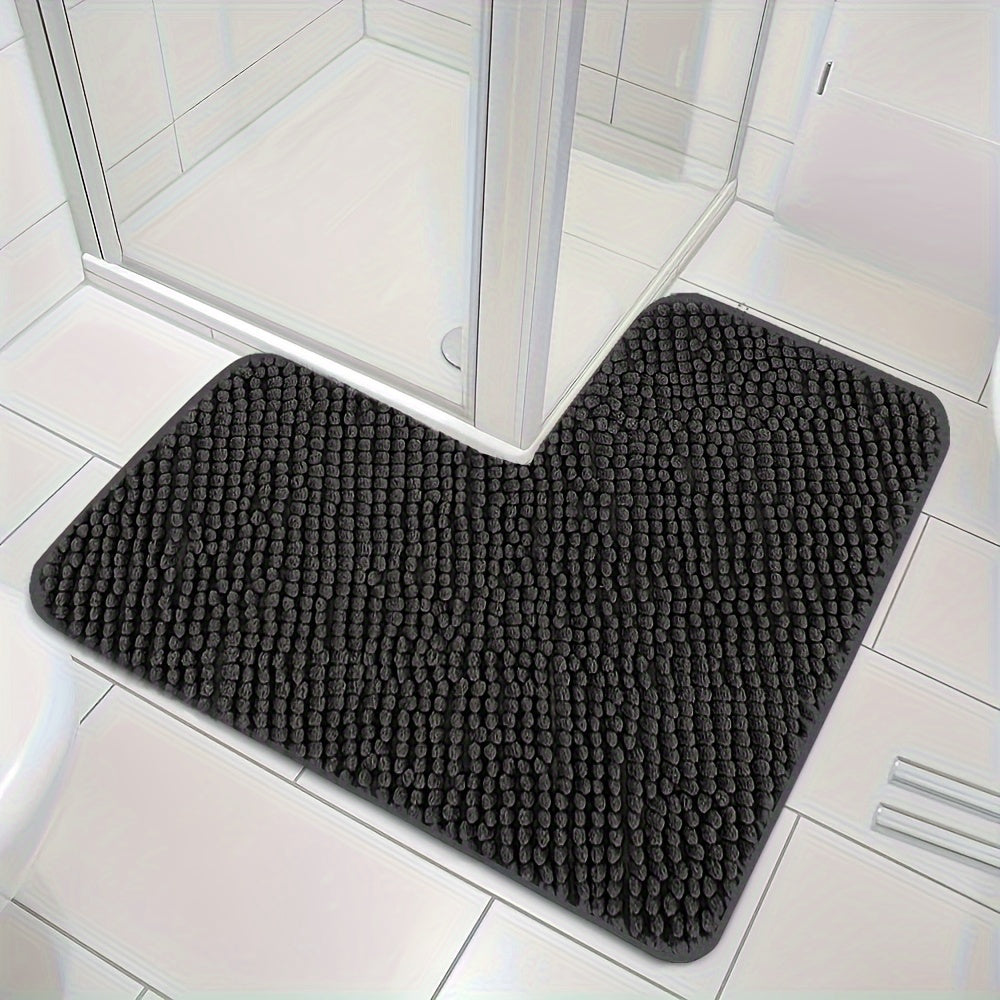 L-Shaped Non-Slip Bath Mat for Shower Corners – Soft Polyester Bathroom Rug for Safety and Comfort