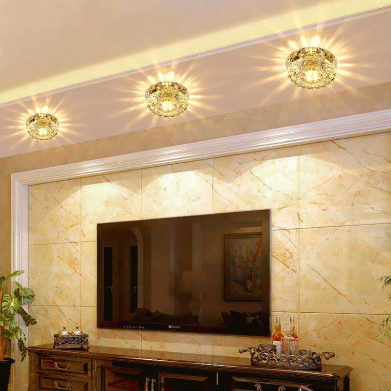 LED Crystal Flush Mount Ceiling Light, 220V Voltage, Crystal Iron Material