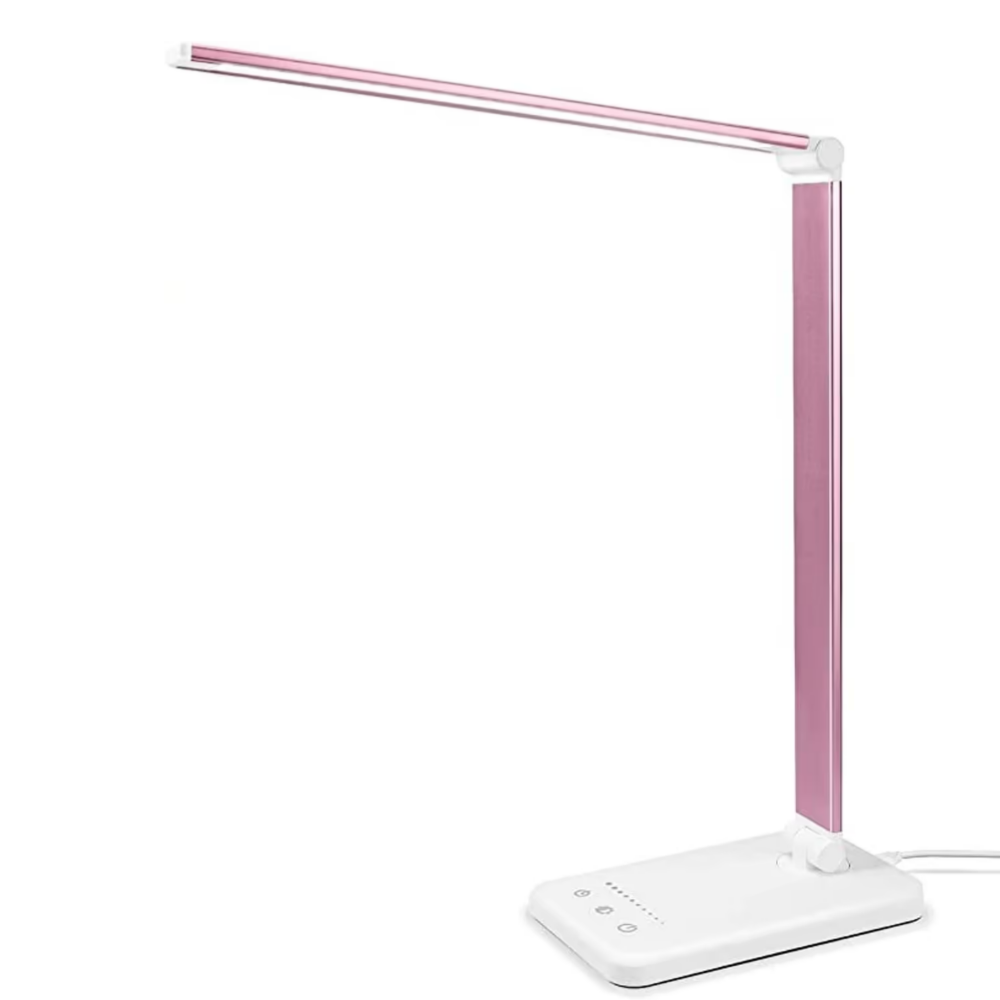 LED Desk Lamp with USB Charging Port, 5 Light Modes, Adjustable Brightness, Modern Eye-Friendly Design
