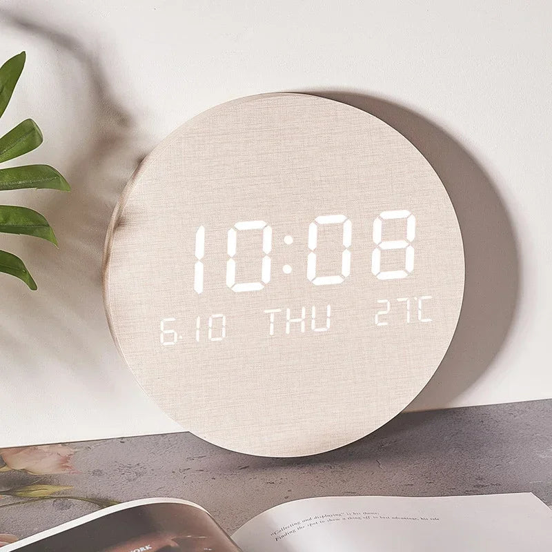 Wall Clock LED Digital Temperature Date Display Modern