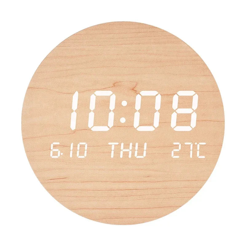 Wall Clock LED Digital Temperature Date Display Modern