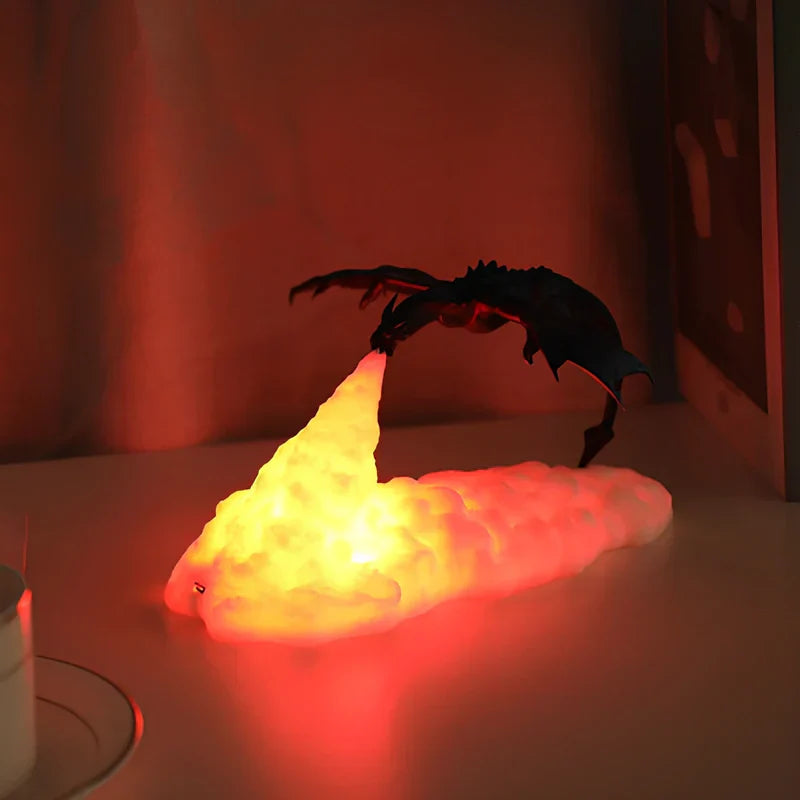 LED Dragon Night Light Rechargeable 3D Printed Flame Effect Lamp