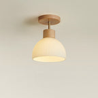 Flush Mount Ceiling Light, Wood and Glass, E27 Base, 18cm Diameter