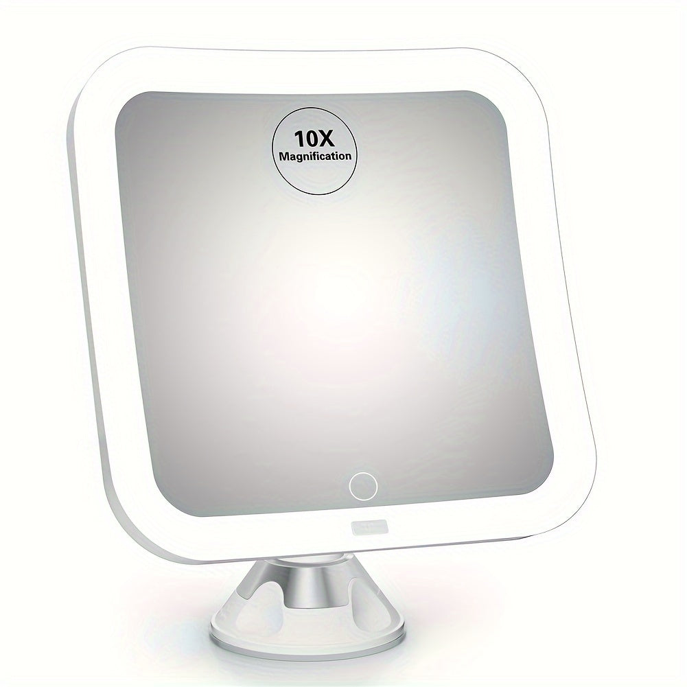 Magnifying Makeup Mirror 10X Magnification LED Light Suction Cup Mount White