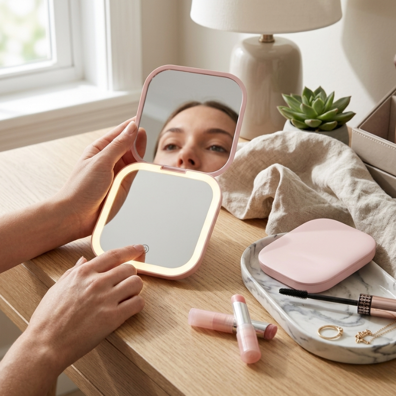 LED Makeup Mirror Dual Sided Magnification USB C Rechargeable