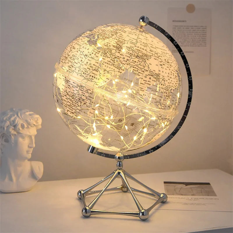 LED Rotating World Globe Lamp with Rotating Display and Warm LED Light