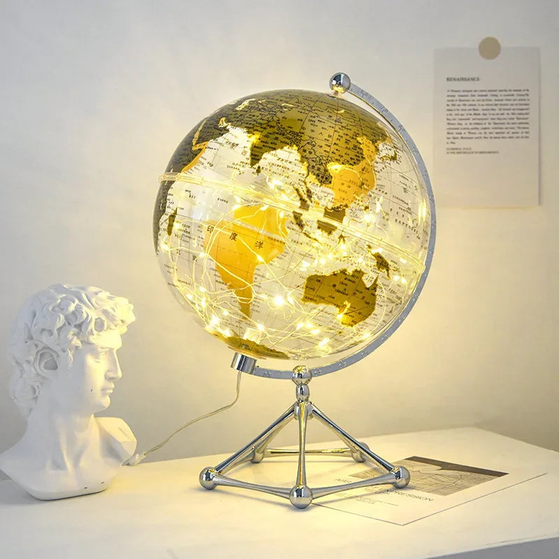 LED Rotating World Globe Lamp with Rotating Display and Warm LED Light