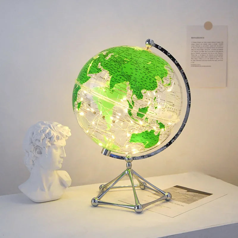 LED Rotating World Globe Lamp with Rotating Display and Warm LED Light