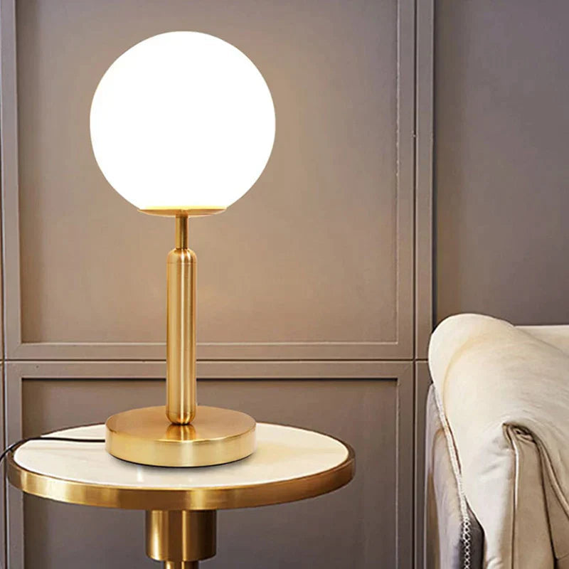LED Table Lamp Glass Globe Brass Finish, Elegant Design