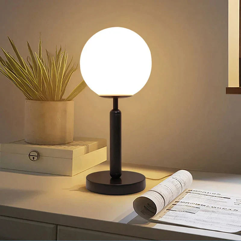 LED Table Lamp Glass Globe Brass Finish, Elegant Design