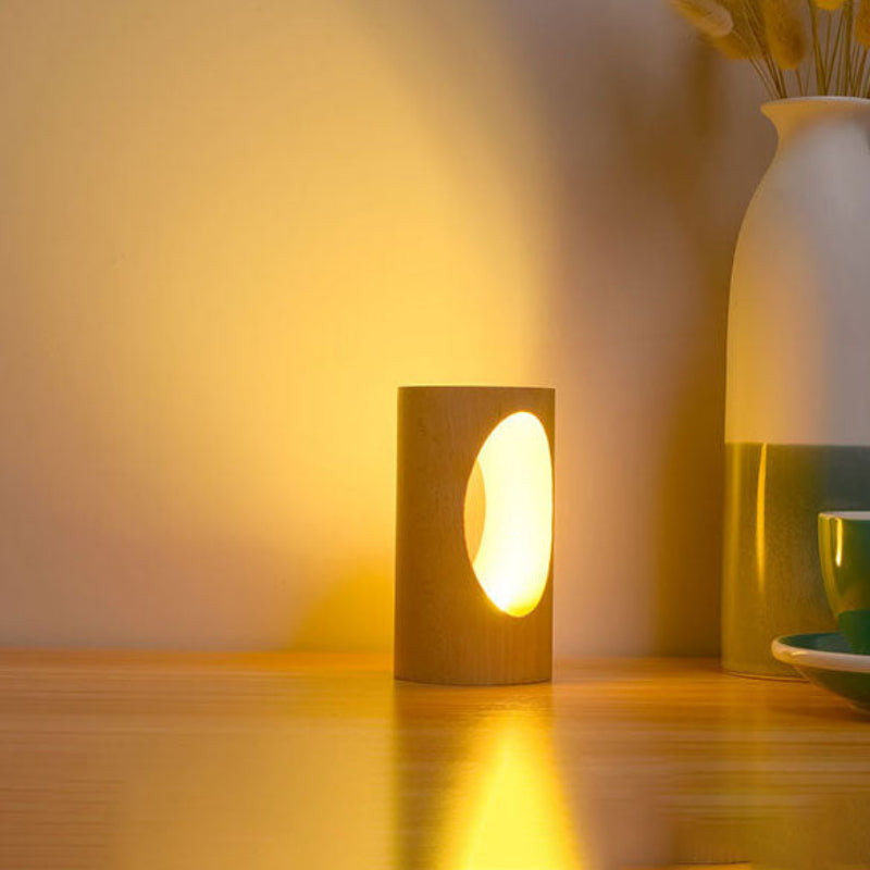 Table Lamp LED Solid Wood USB Powered Bedside Accent Light