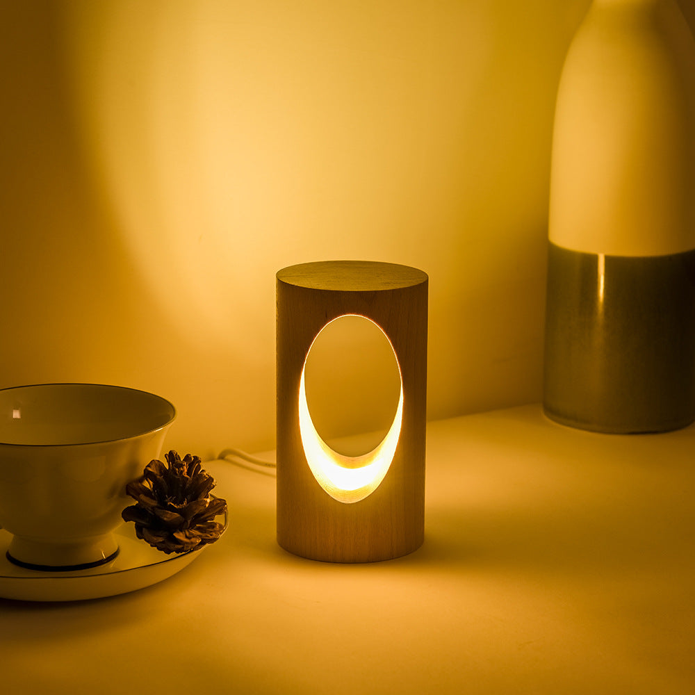 Table Lamp LED Solid Wood USB Powered Bedside Accent Light