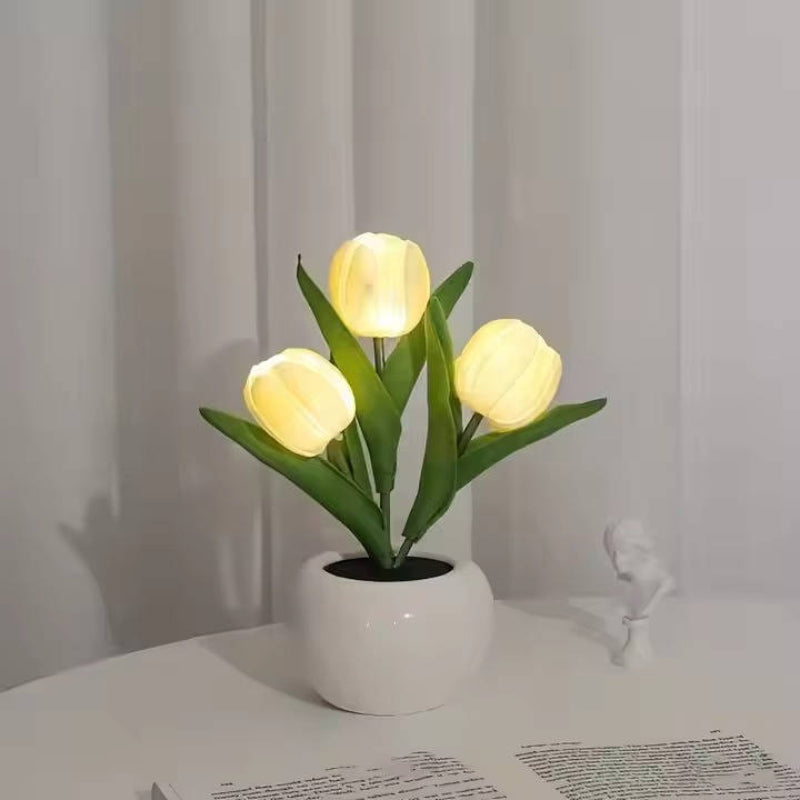 Night Light LED Tulip Design Battery Operated Ceramic Vase