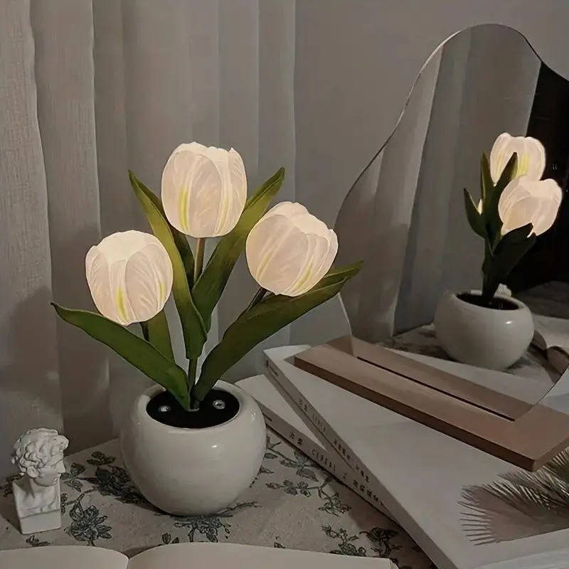 Night Light LED Tulip Design Battery Operated Ceramic Vase