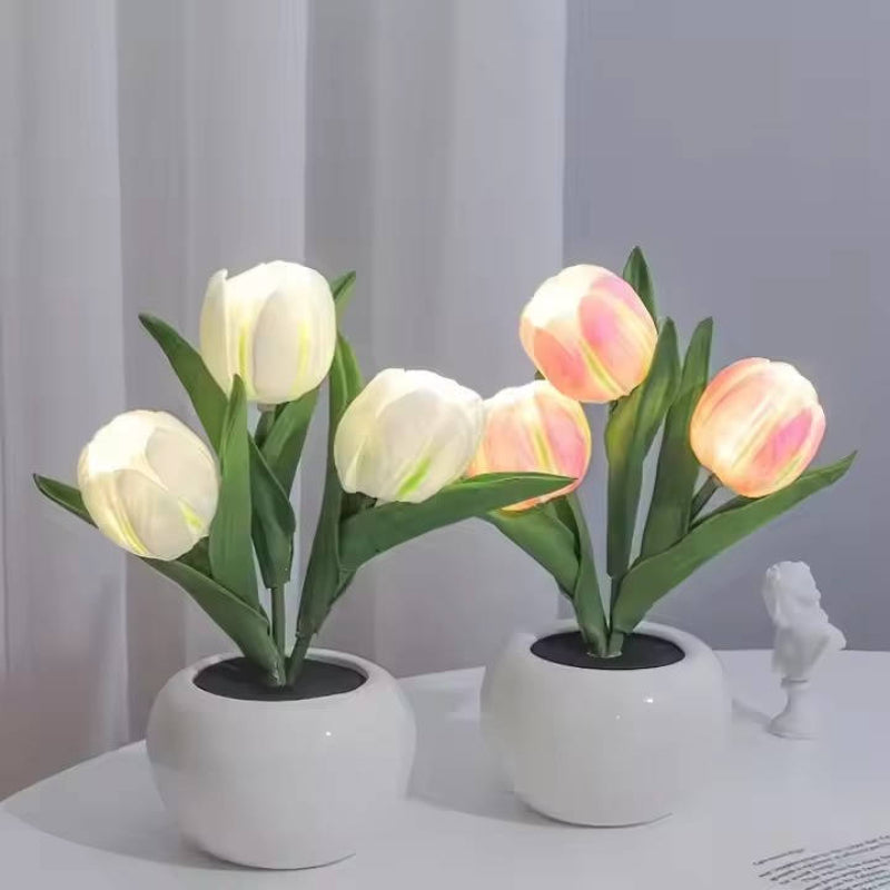 Night Light LED Tulip Design Battery Operated Ceramic Vase