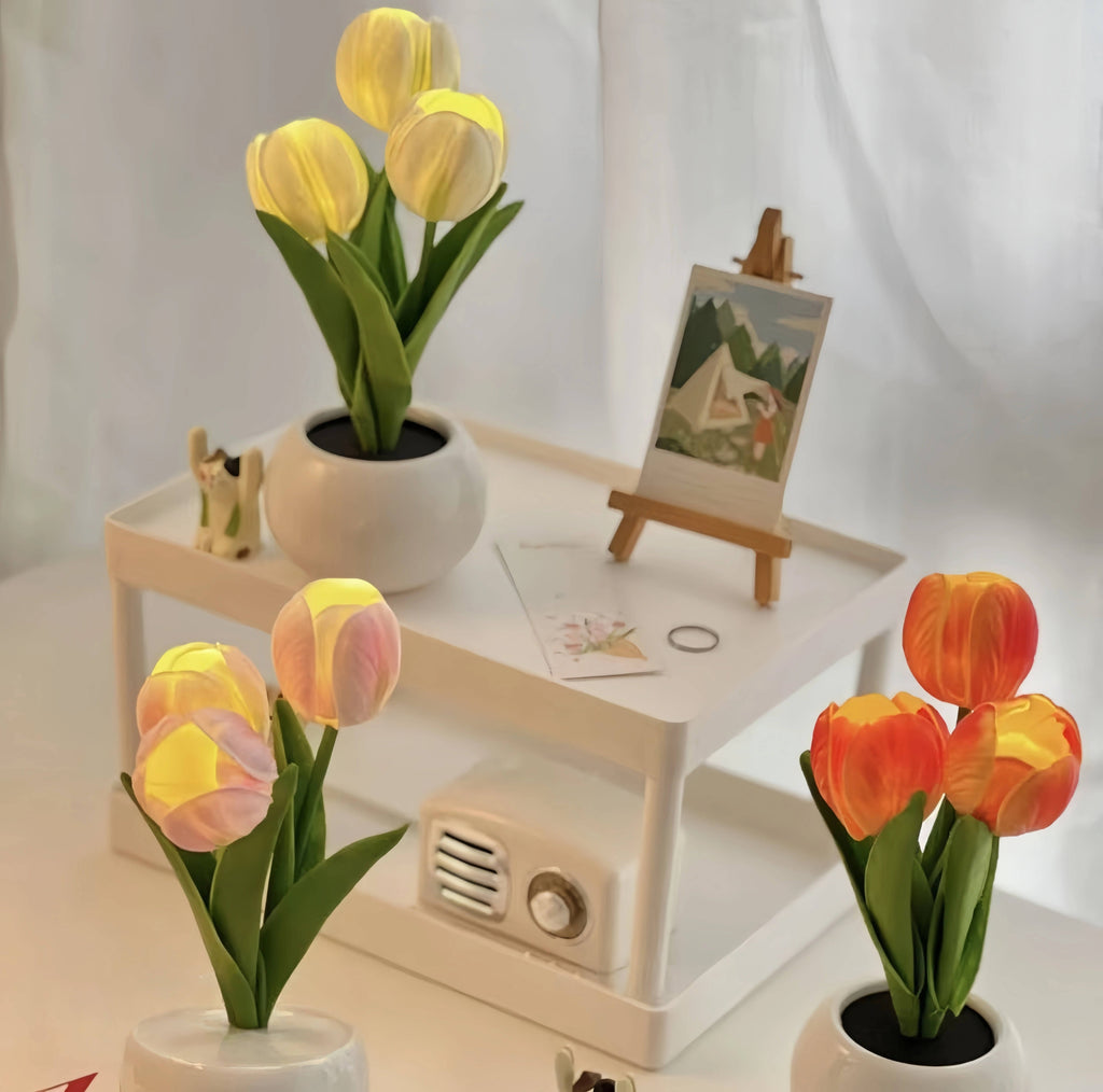 Night Light LED Tulip Design Battery Operated Ceramic Vase