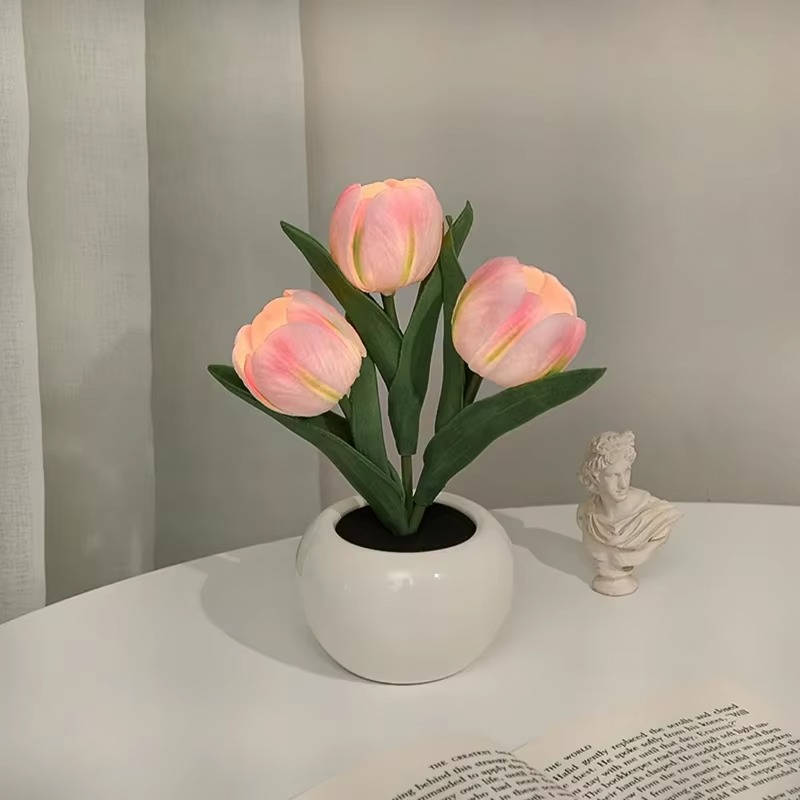Night Light LED Tulip Design Battery Operated Ceramic Vase