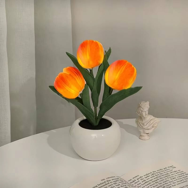 Night Light LED Tulip Design Battery Operated Ceramic Vase