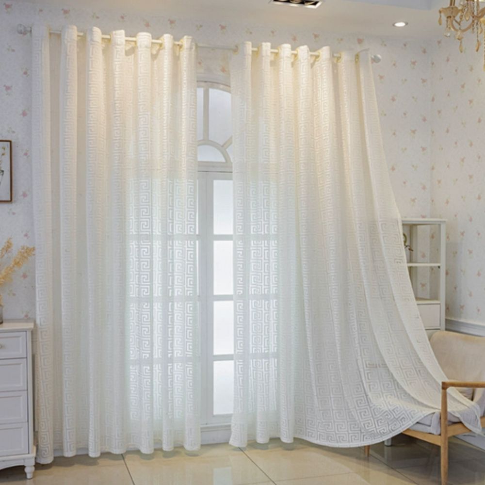 LabyrinthEleganz: Curtains embroidered in a geometric pattern – translucent & decorative for living rooms & bedrooms