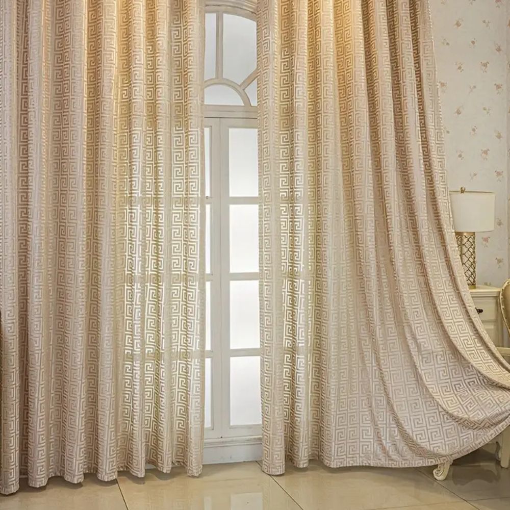 LabyrinthEleganz: Curtains embroidered in a geometric pattern – translucent & decorative for living rooms & bedrooms