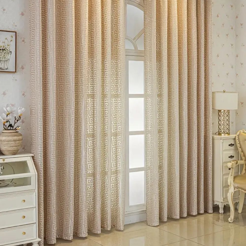 LabyrinthEleganz: Curtains embroidered in a geometric pattern – translucent & decorative for living rooms & bedrooms