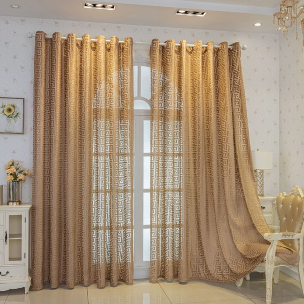 LabyrinthEleganz: Curtains embroidered in a geometric pattern – translucent & decorative for living rooms & bedrooms
