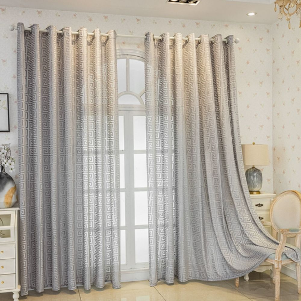 LabyrinthEleganz: Curtains embroidered in a geometric pattern – translucent & decorative for living rooms & bedrooms