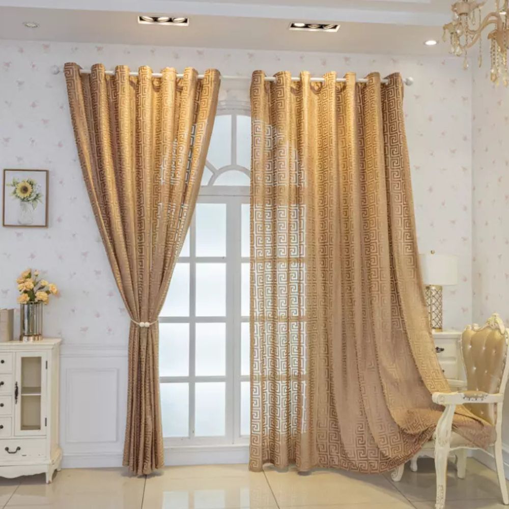 LabyrinthEleganz: Curtains embroidered in a geometric pattern – translucent & decorative for living rooms & bedrooms
