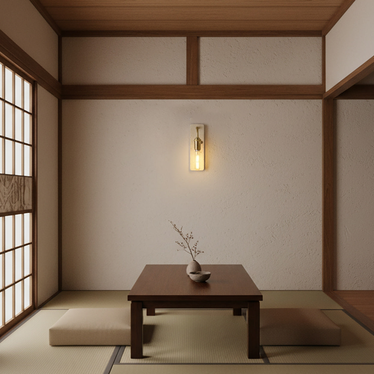 Natural Travertine & Iron Wall Light
