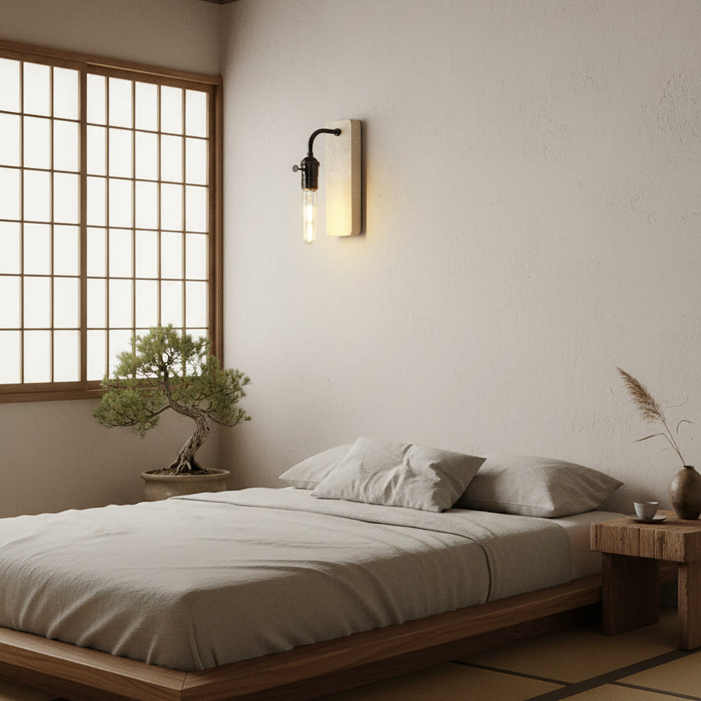 Natural Travertine & Iron Wall Light