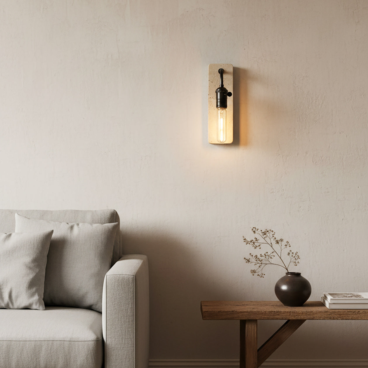 Natural Travertine & Iron Wall Light