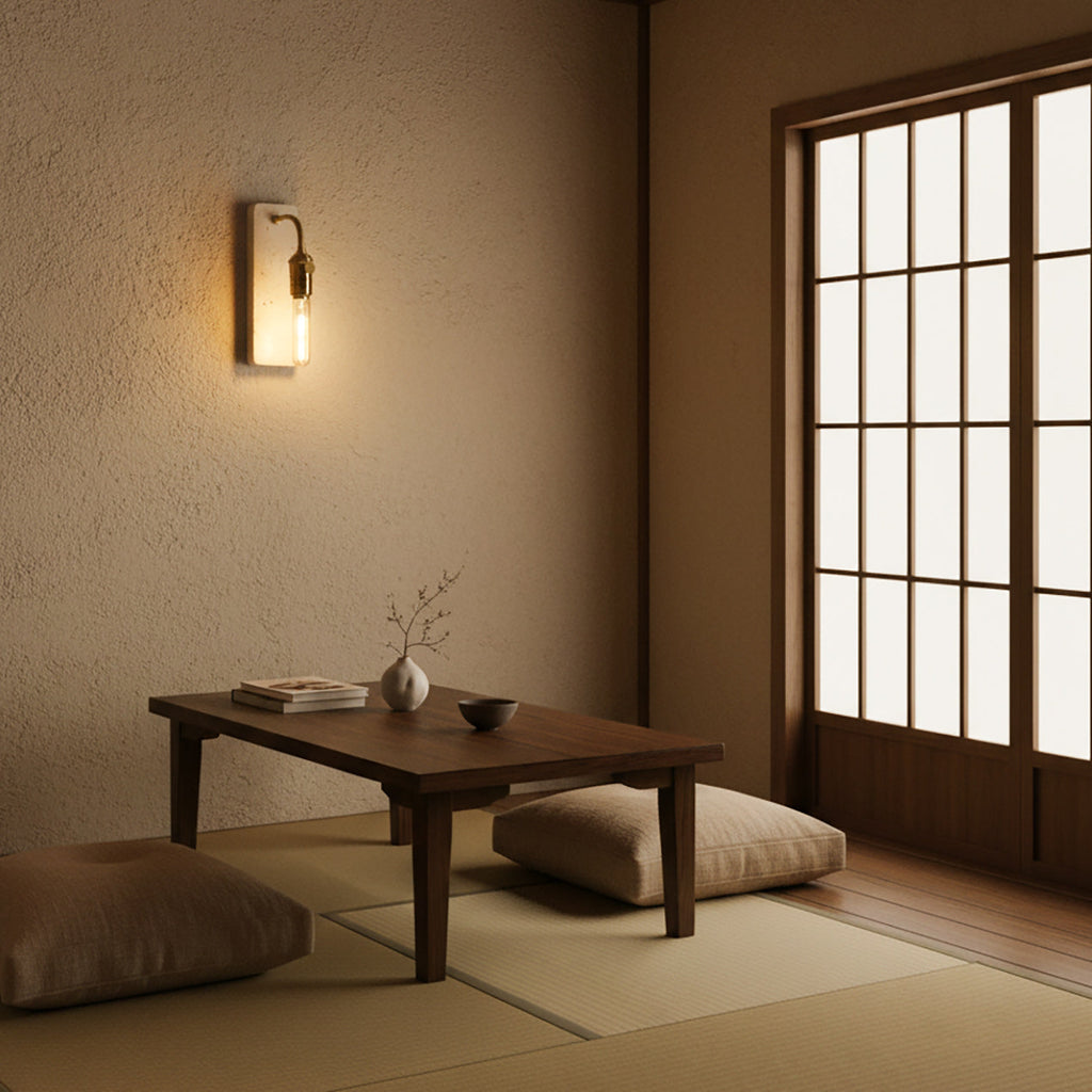 Natural Travertine & Iron Wall Light
