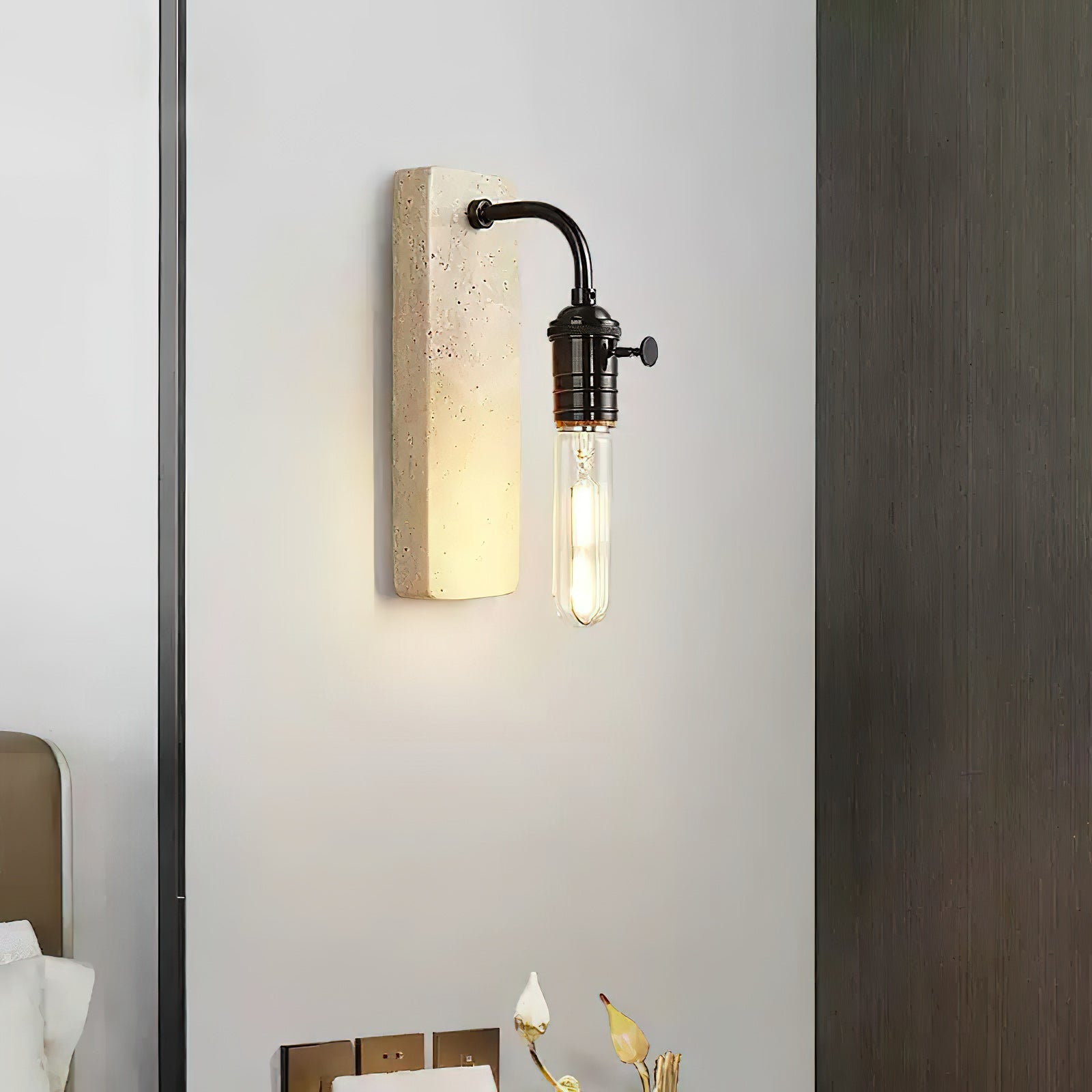 Natural Travertine & Iron Wall Light