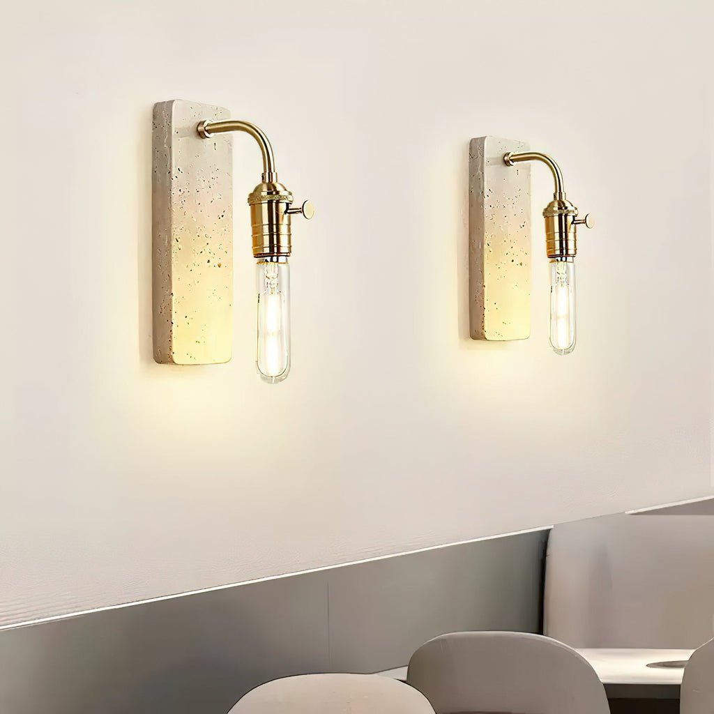 Natural Travertine & Iron Wall Light