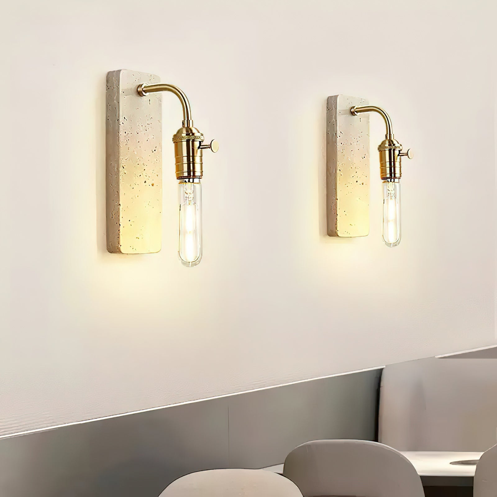 Natural Travertine & Iron Wall Light