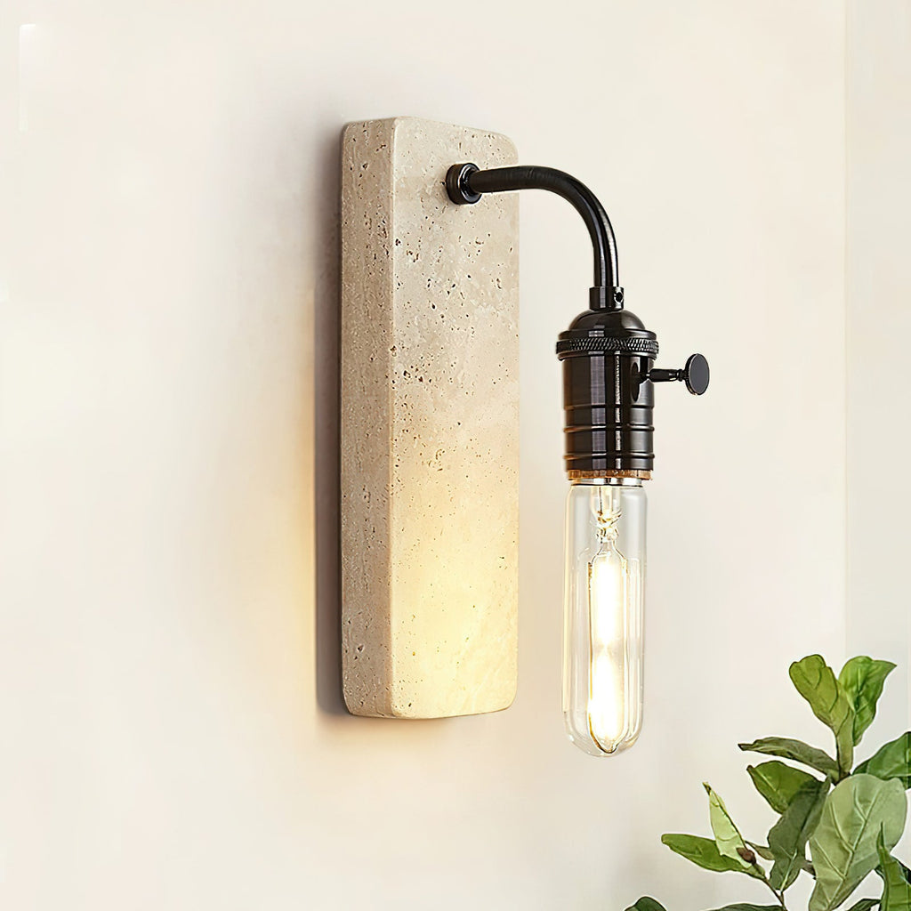 Natural Travertine & Iron Wall Light