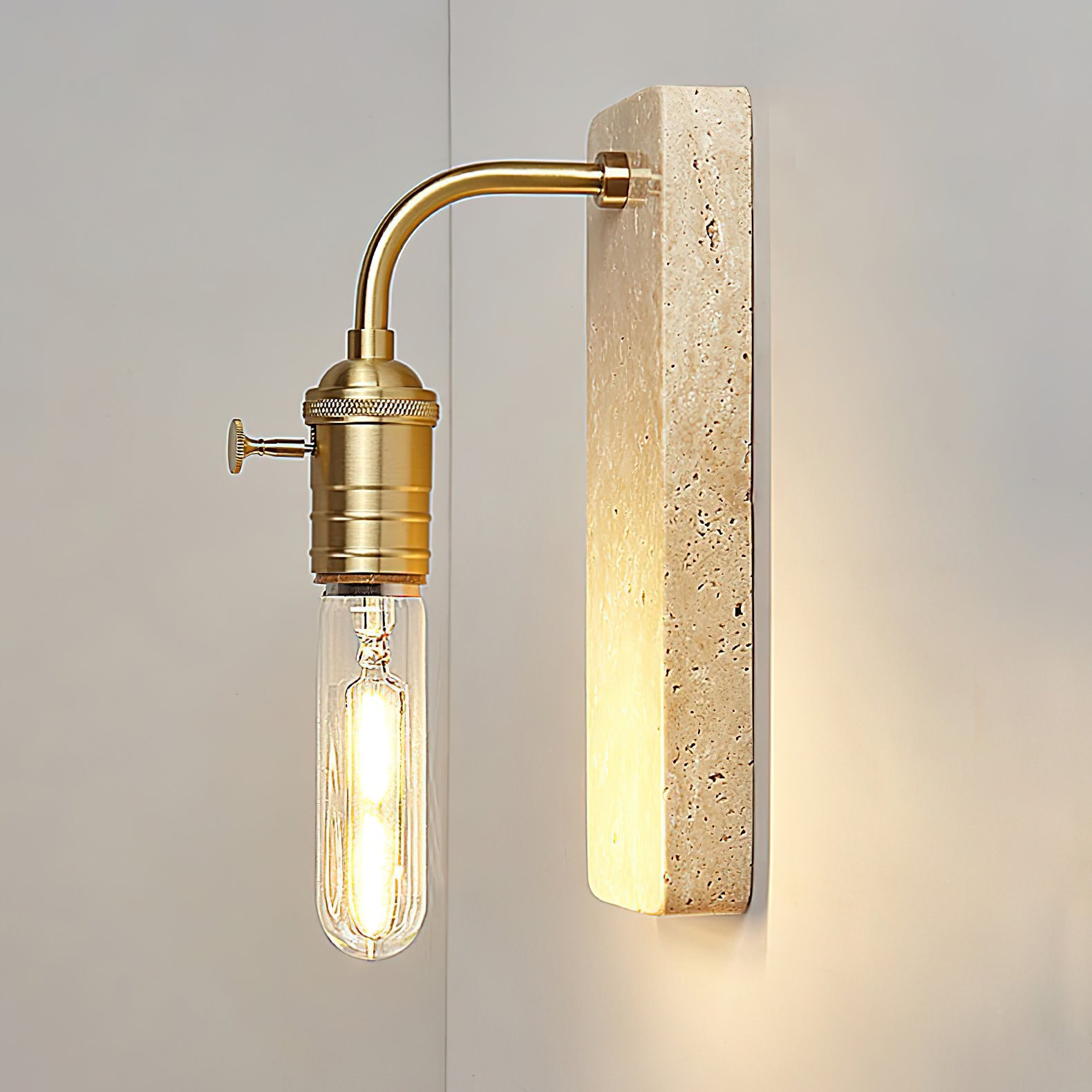 Natural Travertine & Iron Wall Light