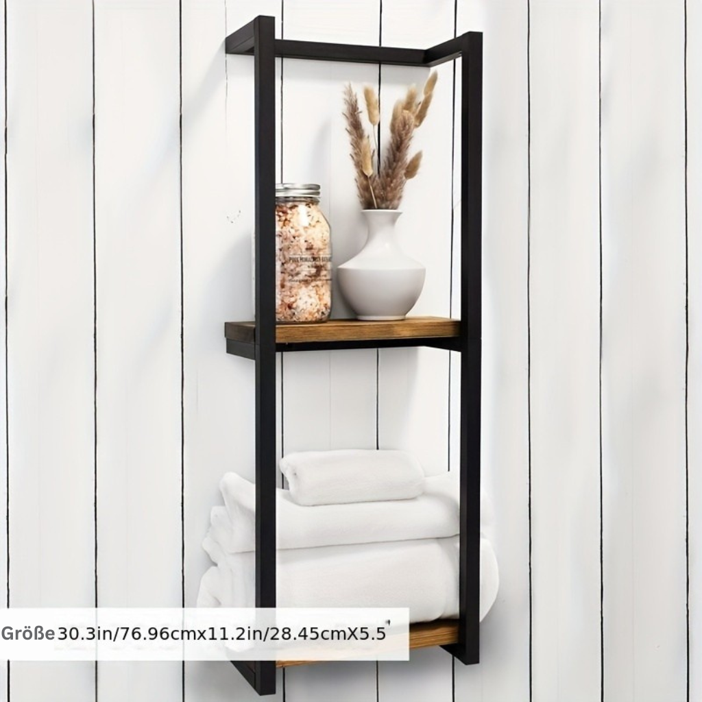 LandStahl: Wall Shelf Bathroom – Modern Carbon Steel Shelf in Country House Style, Stable & Multifunctional for Bathroom Organization